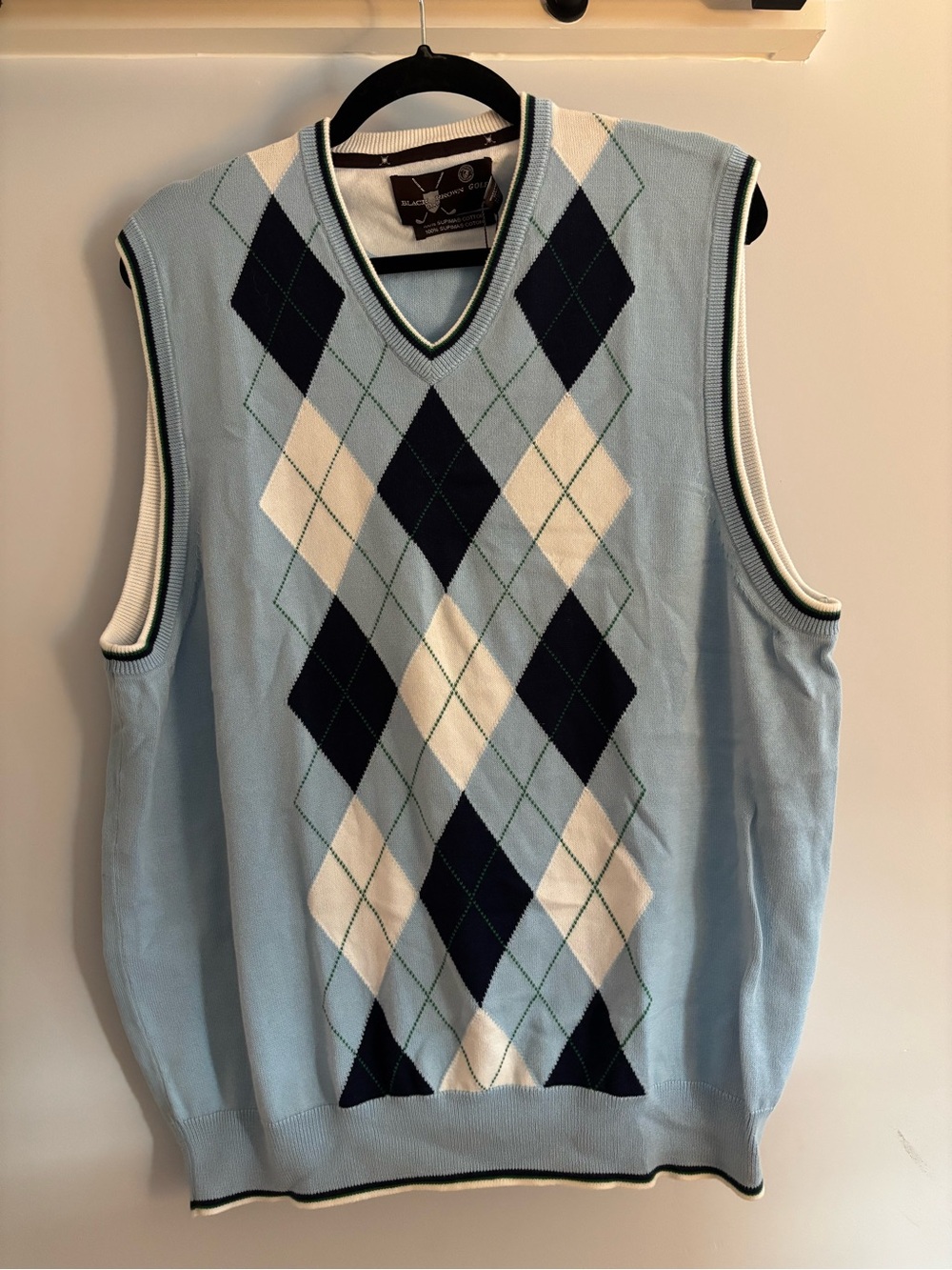 Black Brown 1826 Light Blue Navy and White Argyle V-Neck Sweater Vest
